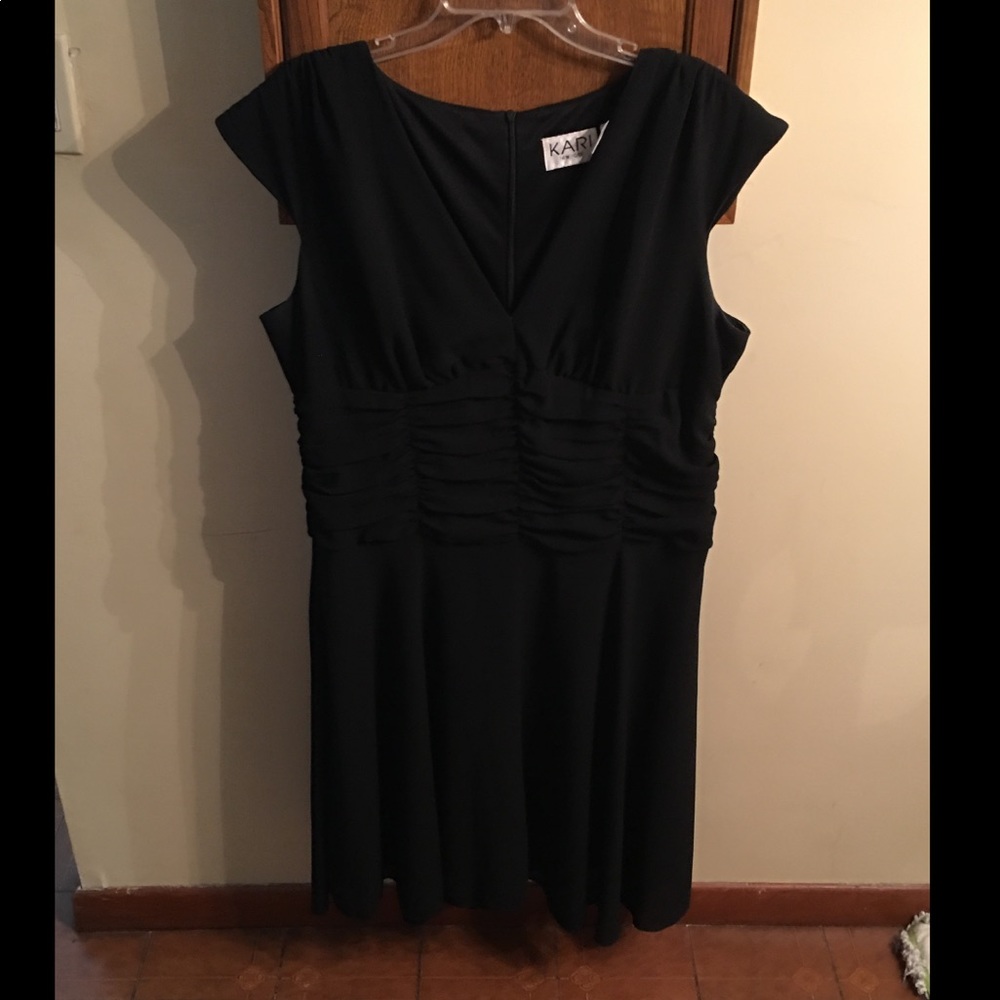 Black polyester with ruffle waist dress